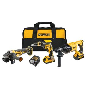 DEWALT Kit herramientas 18V XR especial para placa de yeso (DCF620 + DCH133 + DCG405) con baterías 4.0Ah y 2.0Ah