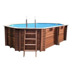 Piscina de madera Bambú POOLWAY Octogonal alargada 5,35 x 3,35 x 1,30m
