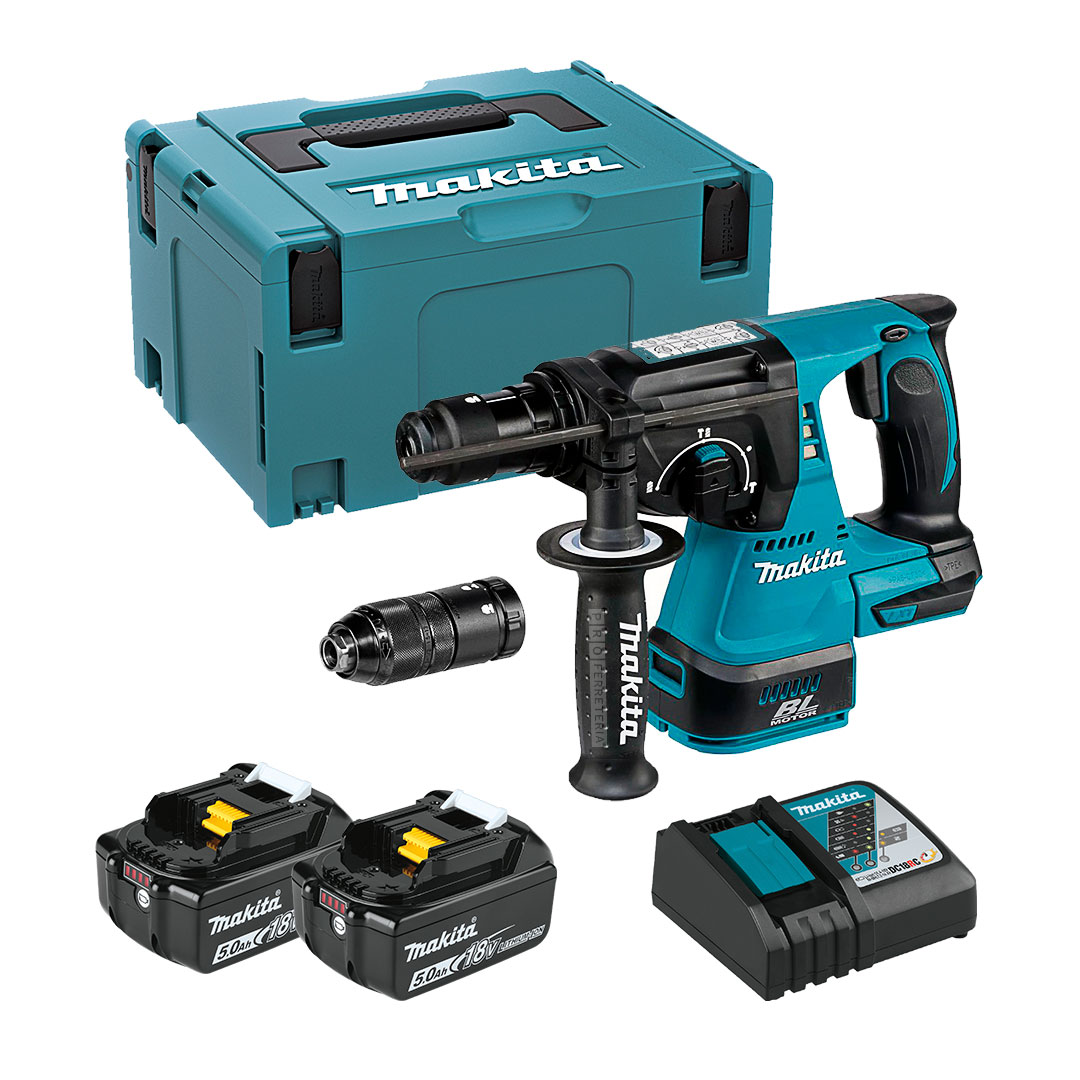 Martillo percutor Makita DHR243RTJ 18V SDS Plus 2J 2x5Ah baterías - Imagen 2