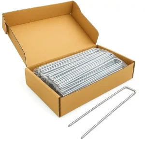 300 Grapas Mallas Antihierbas, Grapas de Acero en Forma de U para el Anclaje al Suelo de Telas, 15 cm x 3 cm Ø3mm Color Acero