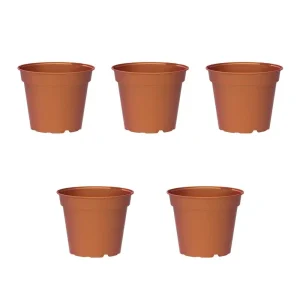 5 Macetas de vivero para aromaticas 15×12 cm – 1,3L – | Plástico Reforzado con Drenaje en Y | Maceta para Cultivo de Plantas de Temporada, Aromáticas y Vivaces. Color Teja