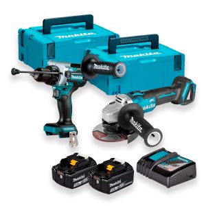 Makita DLX2552TJ Kit herramientas 18V LXT®, taladro percutor DHP492 y amoladora DGA504