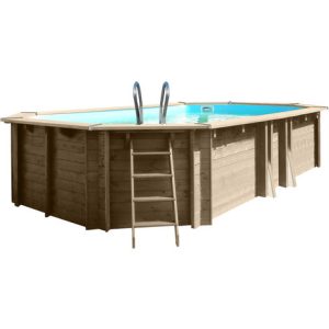 Piscina de madera Bogota POOLWAY octogonal alargada 5,85 x 4,10 x 1,19m